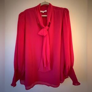 Sugarlips Vibrant Pink Tie-Neck Blouse